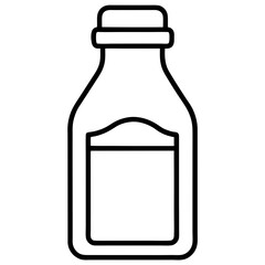 Milk Bottle Icon Dairy Product, Glass Container, Beverage, Outline, White Liquid