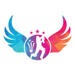 Obraz premium Cricket sports vector logo design template. Cricket ball with wings icon design.