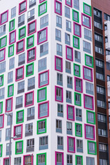 Beautiful facades in a modern residential building. Moscow, Russia