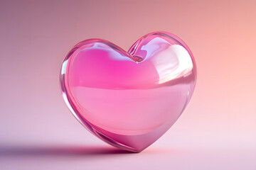 A glossy pink heart shape on a soft gradient background, symbolizing love and affection in a modern, stylish design.