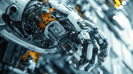 Fototapeta premium 3D Close-Up View of Robotic Arm Assembling Components with Precision