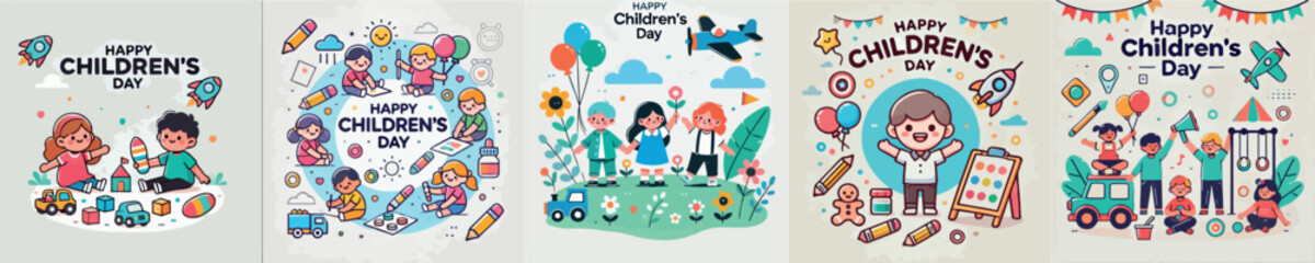 Fototapeta premium Vector image with the theme of Happy Childrens Day