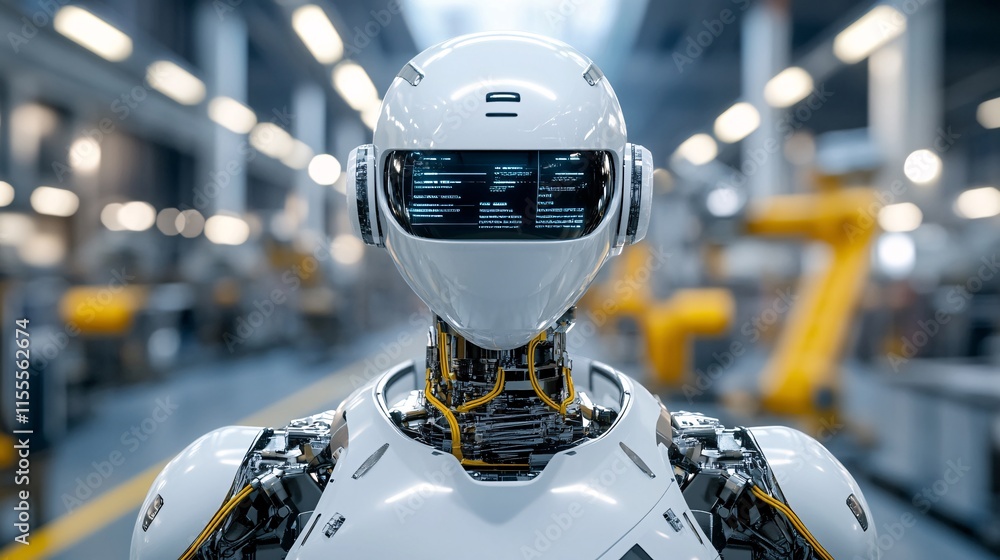 Poster 3d close up of robot army in high-tech factory and innovation