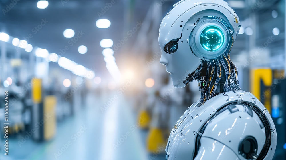 Poster 3d robot army in high-tech factory