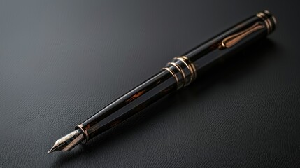 Fototapeta premium Elegant Black and Rose Gold Fountain Pen on Dark Surface