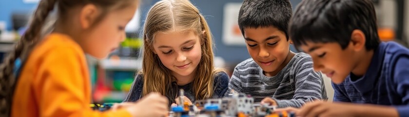 Group of students collaborating on a design project in a makerspace fostering creativity and inclusive education