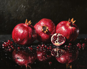 Close-Up of Glossy Ripe Pomegranates with Their Rich Color