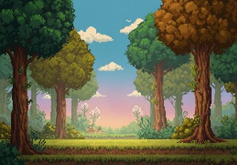 Flat pixel art game background illustration. 8 bit pixel
