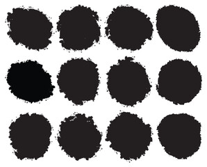 Big collection of rounded grunge badge brush, ink brush strokes, brushes, box, dirt artistic elements. Brush black paint ink circle frame. Vector black paint brush set. Round brush stroke paint boxes
