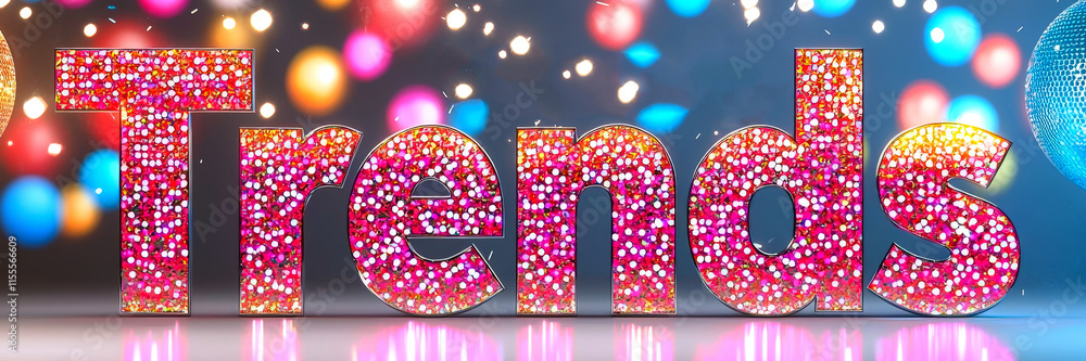 Poster colorful and vibrant banner of trends with sparkling letters and colorful lights at a lively event