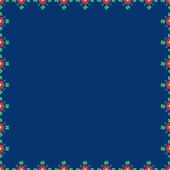 Red Primula Auricula and Clover (Trifolium) pattern illustration on blue background