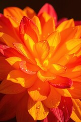 Fototapeta premium Close-up of a vibrant orange and yellow flower with droplets on petals