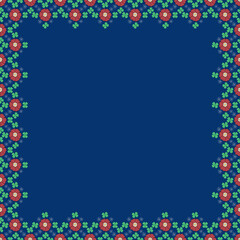 Red Primula Auricula and Clover (Trifolium) pattern illustration on blue background