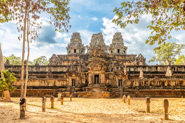 Naklejka premium Ancient hindu Ta Keo khmer Shiva temple walls and towers, Angkor, Siem Reap, Cambodia