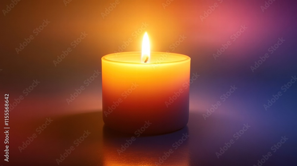 Aufkleber single lit candle casting a warm glow in a tranquil setting during evening hours. generative ai