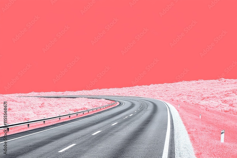 Poster a minimalist illustration of a highway disappearing into the horizon, with simple clean lines and mu