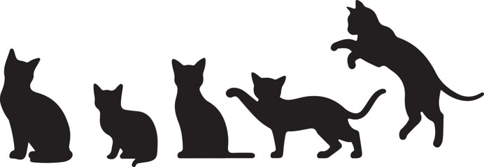 Set of black cat silhouettes.