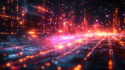 Obraz premium Abstract Digital Landscape: A Symphony of Light and Data