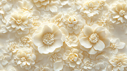 Classic Ivory Floral Relief Pattern with Peony Blossoms