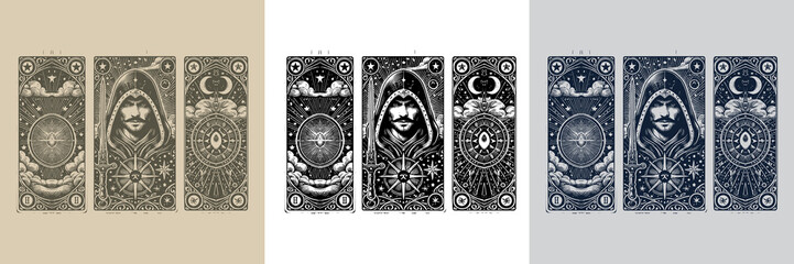 dark mystical assassin playing card tattoo design