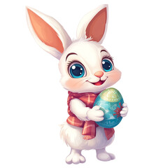 Adorable Easter Bunny Holding Decorated Egg