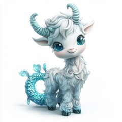Adorable  Whimsical  Fantasy Creature: A Digital Painting of a Fluffy White Goat with a Turquoise Fishtail