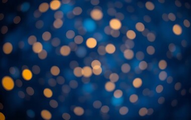 bokeh effect, blurred lights, blue and gold colors, soft focus, abstract background, defocused circular shapes, dreamy atmosphere, night sky ambiance, glowing orbs, ethereal illumination