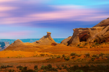sunset skyline and landscape of red sandstone	

