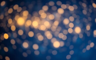 Obraz premium bokeh effect, blurred lights, blue and gold colors, soft focus, abstract background, defocused circular shapes, dreamy atmosphere, night sky ambiance, glowing orbs, ethereal illumination