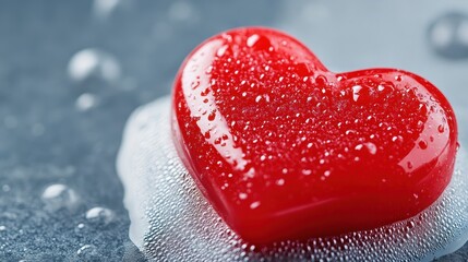 Fototapeta premium Red Heart-Shaped Soap with Water Drops on Metallic Background