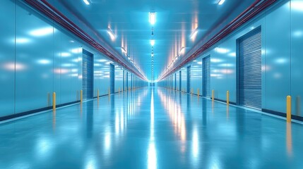 Fototapeta premium Futuristic Blue Corridor: A Modern Architectural Design