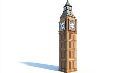 Isolated 3D render of Big Ben clock tower.