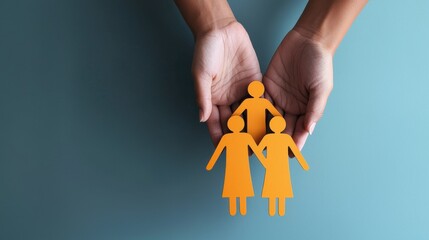 Hands Holding Paper Figures Representing Family and Togetherness, Symbolizing Support, Love, and Connection in Modern Society with a Minimalist Aesthetic