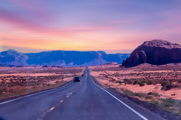 Empty rural road in Utah USA, view from road trip,	
