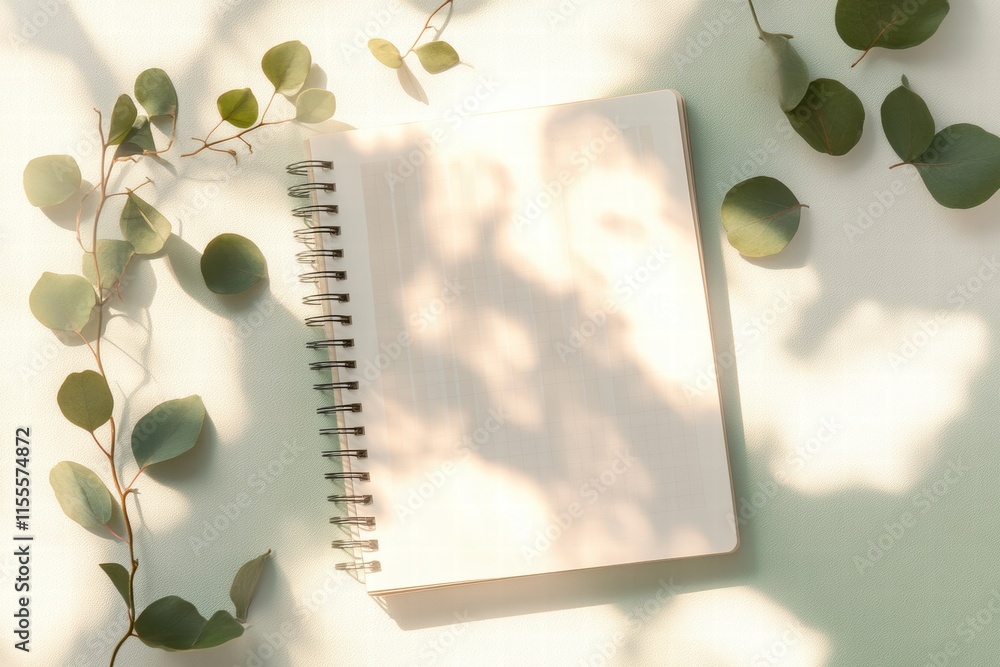 Poster Elegant minimalist planner layout on a light surface with subtle grid lines and greenery for stylish note taking. Generative AI
