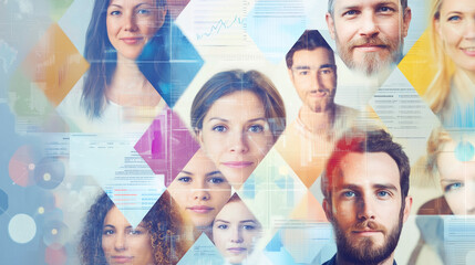 Diverse group of people with thoughtful expressions, surrounded by questionnaires and charts, symbolizing consumer survey insights and market research analysis.