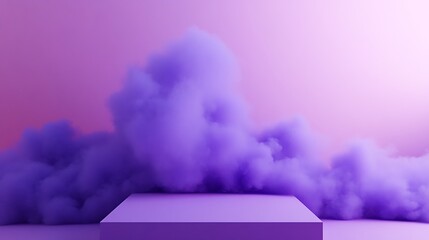 Lush lilac fog filling the space around with floating smoke clouds on a simple plain backdrop