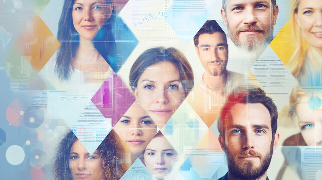 Diverse group of people with thoughtful expressions, surrounded by questionnaires and charts, symbolizing consumer survey insights and market research analysis.