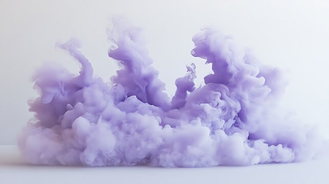 Lush lilac fog filling the space around with floating smoke clouds on a simple plain backdrop