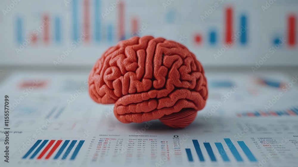 Poster brain analyzing financial charts: visualizing business opportunities