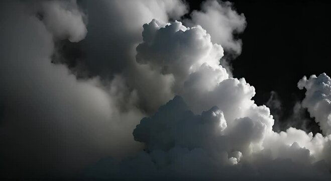 Dramatic clouds billowing in dark sky create moody atmosphere, showcasing beauty of nature and ever changing weather.