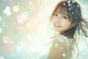 Fototapeta premium Radiant Beauty: A Dreamy Portrait of a Young Woman