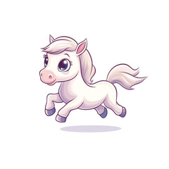 Naklejka premium Adorable White Pony Galloping Joyfully
