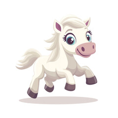 Naklejka premium Adorable White Pony Galloping Joyfully