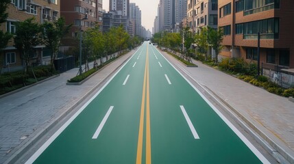 Obraz premium Aerial view of urban bike lane system, integrated with cityscape, ecofriendly urban design