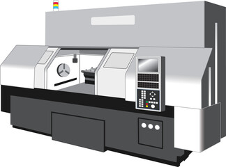 NC旋盤、工作機械、製造業、工場の白黒イラスト