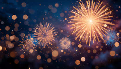 Fototapeta premium Golden Fireworks Display Bokeh Night Sky Festive Celebration