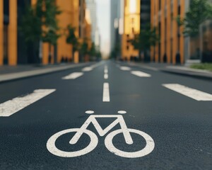 Obraz premium Smooth urban bike lane, clean environment, surrounded by tall buildings, daytime city lifestyle