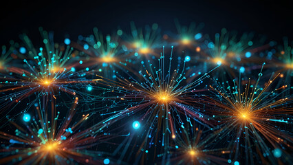 Fototapeta premium Abstract Digital Technology Background Featuring Colorful Network Connection Lines Representing Innovation and Modern Connectivity