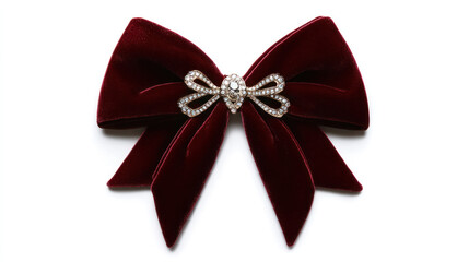 Burgundy velvet bow with rhinestone brooch. (1)